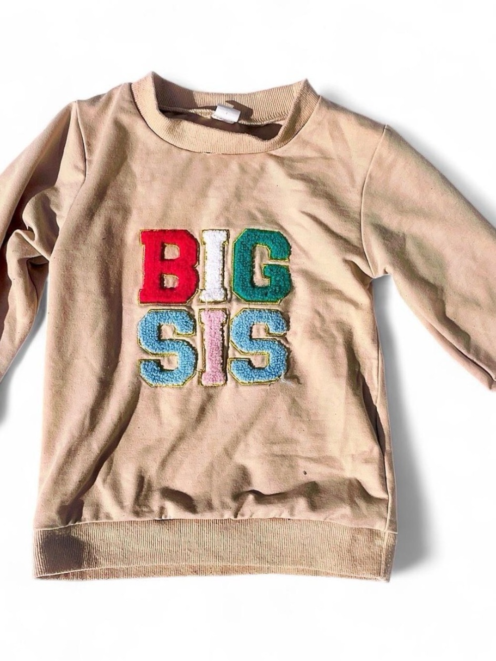 Beige 'BIG SIS' Appliqué Sweatshirt for Kids 6 or 120